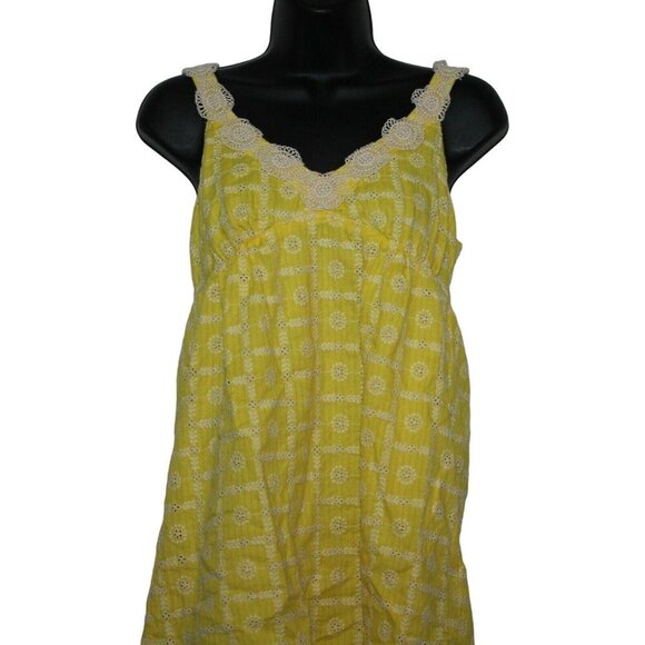 Tibi New York Yellow Halter Sundress Eyelet Crochet Trim Side Pockets Size 6 - Picture 1 of 5